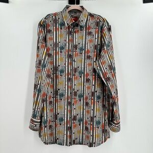 Luchiano Visconti Feathers Gray/White Stripe Button Up Men’s Shirt Size XLT